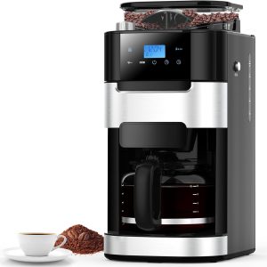 Joy Pebble 10-Cup Drip Coffee Maker with Grinder, Touch-Screen Drip Coffee