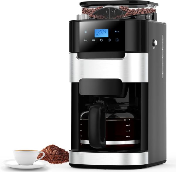 Joy Pebble 10-Cup Drip Coffee Maker with Grinder, Touch-Screen Drip Coffee