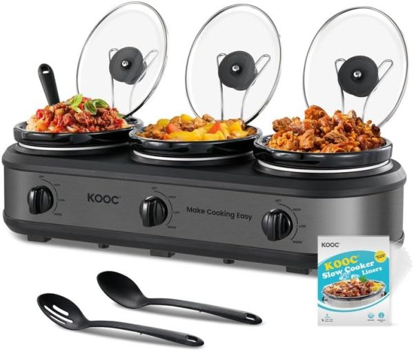 KOOC Triple Slow Cooker Buffet Server and Food Warmer 3x1.5 Quart