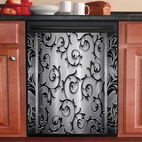 Kitchen Decor Dishwasher Magnet Steel Engraved Floral Fridge Door