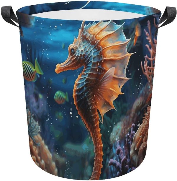 Laundry Basket Hamper Ocean Seahorse Waterproof Dirty Clothes Hamper