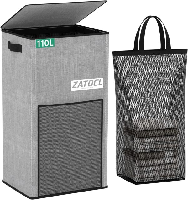 Laundry Hamper with Lid 110L, Large & Tall Laundry Basket with Removable