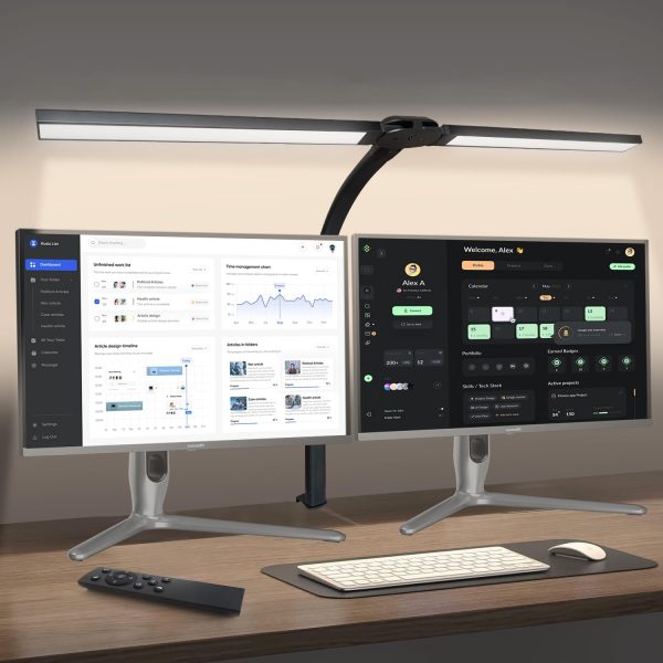 Led Desk Lamp for Office Home,Remote Control 24W Dual Head Lamp with Clip,