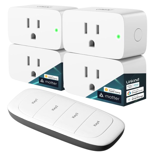 Linkind Matter Smart Plug with Remote, Work with Apple Home, Siri, Alexa,