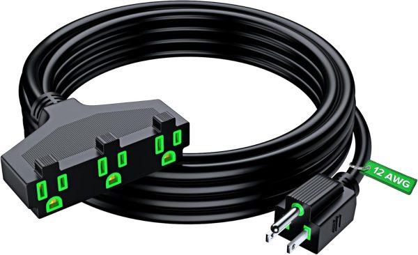 Maximm 12/3 Outdoor Extension Cord 15 Feet, 12AWG, Black ETL Listed, 3