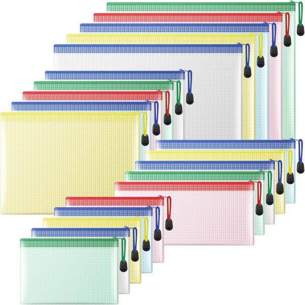Mesh Zipper Pouch, 20PCS Waterproof Zipper Bags 4 Sizes 5 Colors Document
