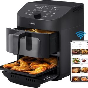Midea Dual Basket Air Fryer Oven 11 Quart 8 in 1 Functions, Clear Window,