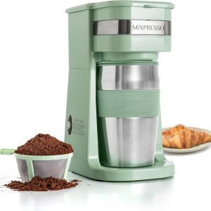 Mixpresso Personal Single Serve Coffee Maker & 14oz Travel Mug, Drip Coffee