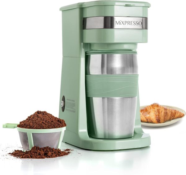 Mixpresso Personal Single Serve Coffee Maker & 14oz Travel Mug, Drip Coffee