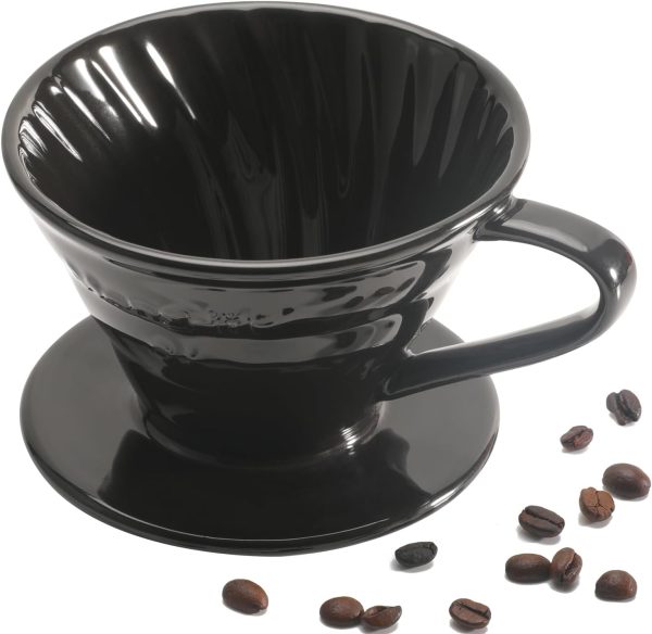Mongdio V60 Ceramic Pour Over Coffee Dripper, Reusable Porcelain Portable