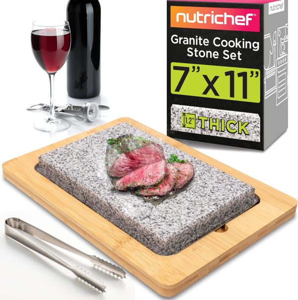 NutriChef Sizzle Hot Cooking Stone Grill with Bamboo Platter, Tabletop
