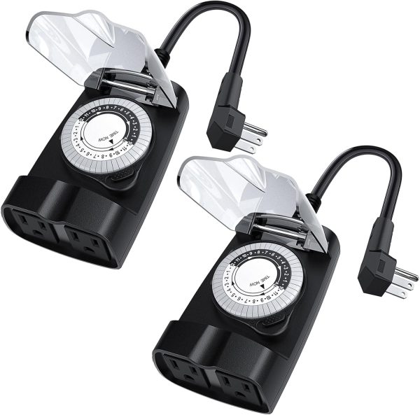 Outdoor Timer Outlet Waterproof, 24 Hour Outdoor Light Timer, Timers for