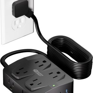 Power Strip with 35W Fast Charging, SUPERDANNY 15Ft Flat Plug Extension