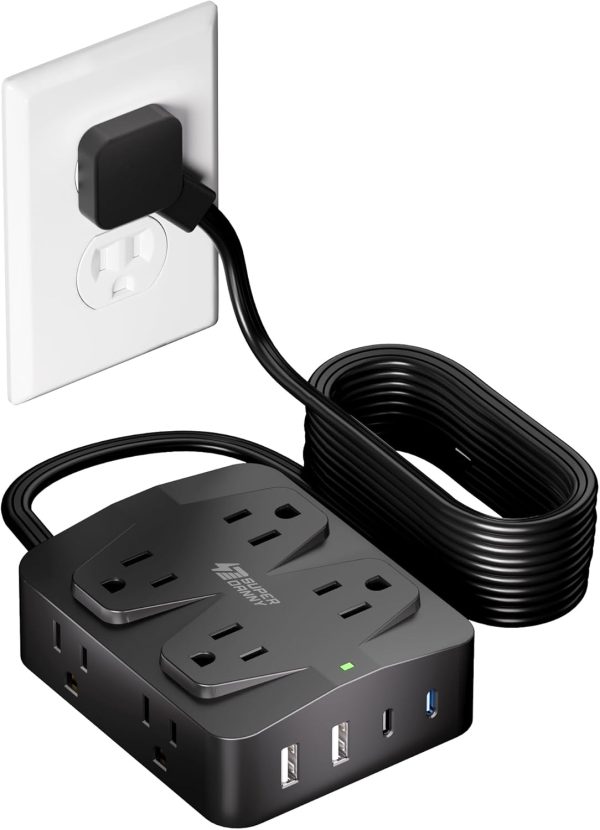 Power Strip with 35W Fast Charging, SUPERDANNY 15Ft Flat Plug Extension