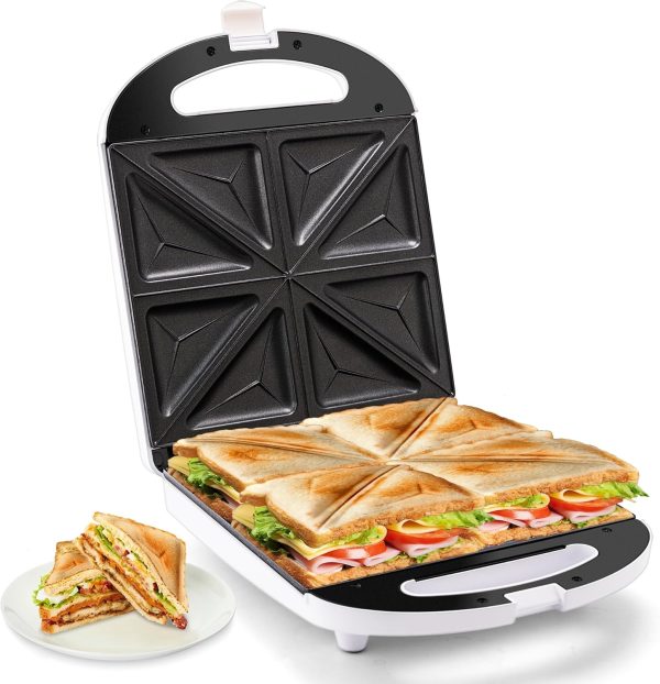 Pukomc Breakfast Sandwich Maker, 4-Slice Sandwich Press with Non-Stick