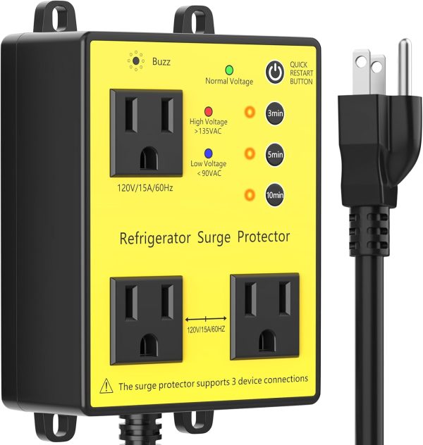 Refrigerator Surge Protector, 3Outlet 120V for Home Appliance, Time Delay,