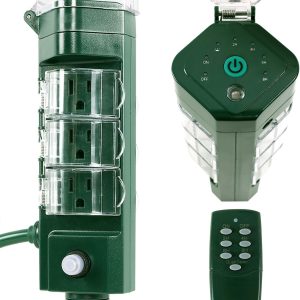 Sattiyrch Outdoor Power Strip Timer with Photocell, Remote Control,2/4/6/8