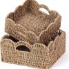 Scalloped Baskets (Natural-Set of 2) Seagrass Basket Living Room Organizer,