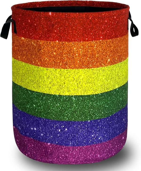 Shiny Rainbow Printed Laundry Basket Gay Funny Laundry Hamper Foldable