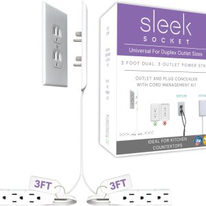 Sleek Socket Original & Patented Ultra-Thin Outlet Concealer with Cord