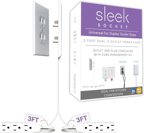 Sleek Socket Original & Patented Ultra-Thin Outlet Concealer with Cord