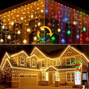 Snowflake Icicle Lights Outdoor, 40ft 360 LED Icicle Christmas Lights