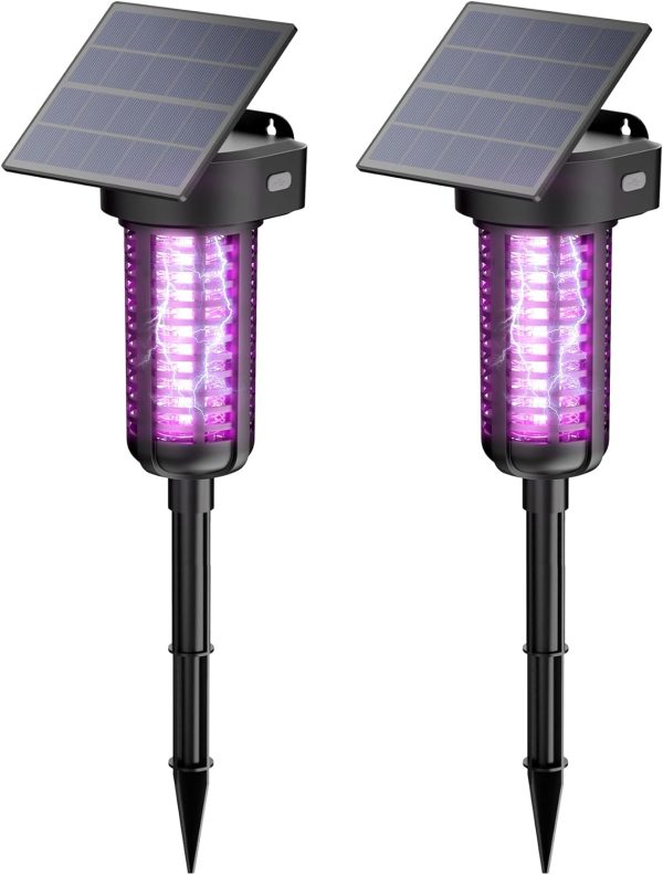 Solar Bug Zapper Outdoor 2 Pack, Garden Mosquito Zapper Waterproof &