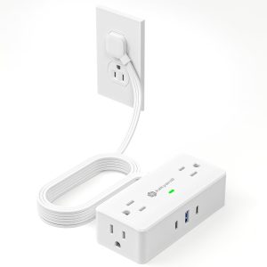 Surge Protector Power Strip, 10 ft Flat Extension Cord with 4 Outlets 3 USB