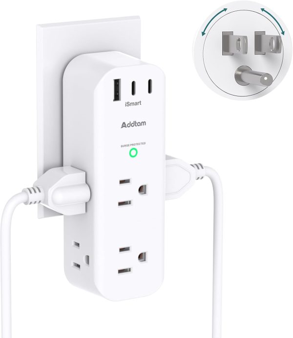 Surge Protector Wall Outlet Extender, Multi Plug Outlet with Rotating Plug,