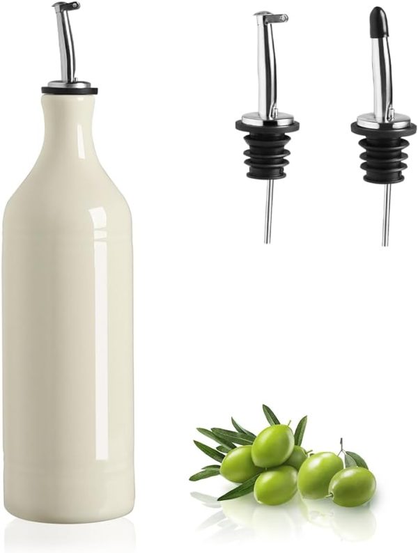 Sweejar Large Ceramic Olive Oil Dispenser Bottle, Opaque Oil Cruet Protects