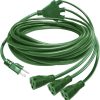 Teklectric (25ft) Outdoor Extension Cord 1 to 3 Splitter, 3 Prong Outlets