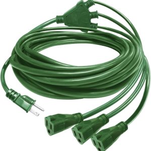 Teklectric (25ft) Outdoor Extension Cord 1 to 3 Splitter, 3 Prong Outlets