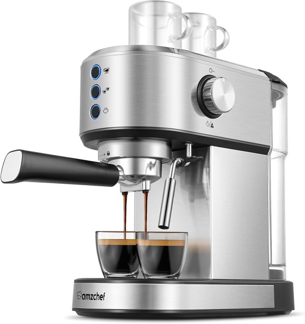 amzchef Espresso Machine with 20 Bar, Professional Espresso Maker with Milk