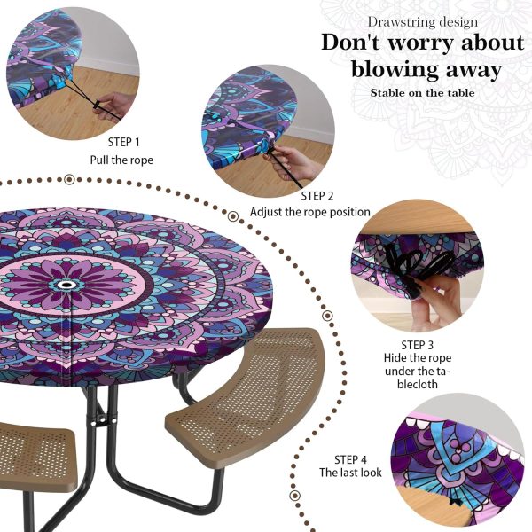 Round Outdoor Tablecloth with Umbrella Hole and Zippered Fitted 36-44 - Image 3
