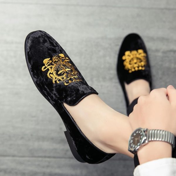 Men's Luxury Velvet Penny Loafers Shoes Embroidery Suede Dress Loafers - Image 5
