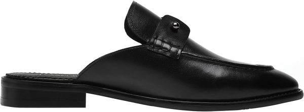 ELANROMAN Men's Loafers Backless Calf Leather Handmade Mules Black Shoes - Image 3