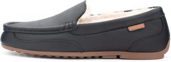 Parfeying Men's Indoor Outdoor Sheepskin Moccasins Slippers Memory Foam - Image 6