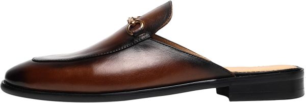 ELANROMAN Men's Loafers Backless Genuine Leather Mules Horse Buckle Shoes - Image 2