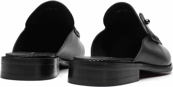 ELANROMAN Men's Loafers Backless Calf Leather Handmade Mules Black Shoes - Image 5