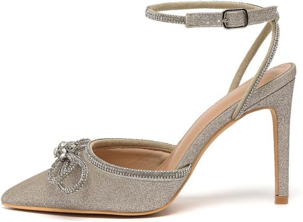 Amoji Women's Stilettos Rhinestone High Heels 4'' Pumps Ankle Strappy for - Image 2
