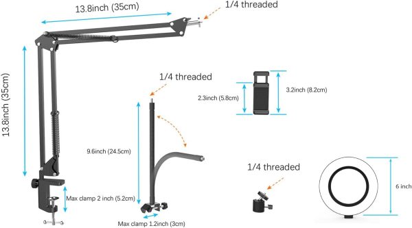 Overhead Camera Mount with Ring Light, Flexible Articulating Phone Arm - Image 6