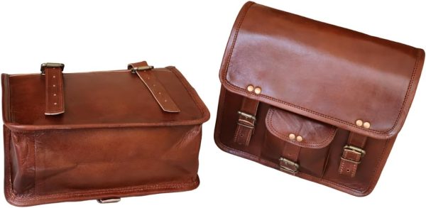 american blue Motorcycle Side Saddle Bags Pouch Brown Color Leather Side - Image 3