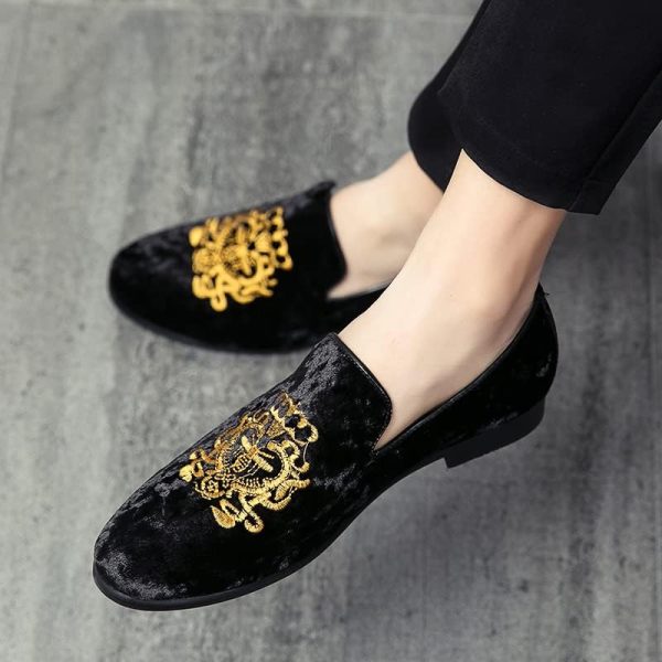 Men's Luxury Velvet Penny Loafers Shoes Embroidery Suede Dress Loafers - Image 4