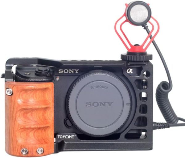 Camera Cage with Wood Handgrip Compatible for Sony Alpha A6400 A6300 A6000 - Image 9