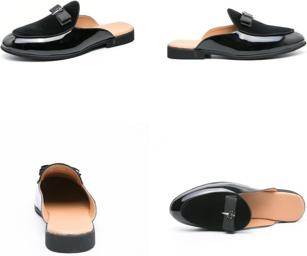 Men's Bowtie Patent Leather Slip-On Mules Slippers,Flats Stylish Formal - Image 4