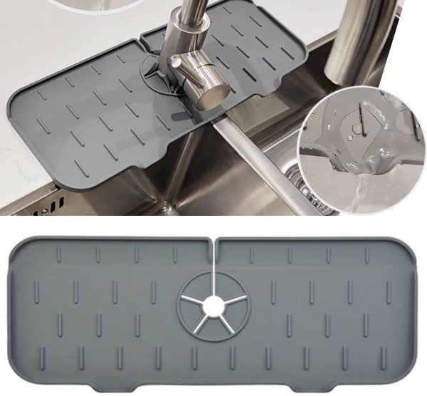 Kitchen Sink Splash Guard - Silicone Faucet Handle Drip Catcher Tray, Dish - Image 8