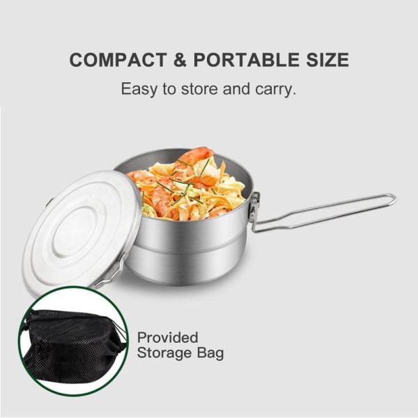Lixada Camping Pot Stainless Steel Camping Cook Pot 1.5L Camping Cooking - Image 7