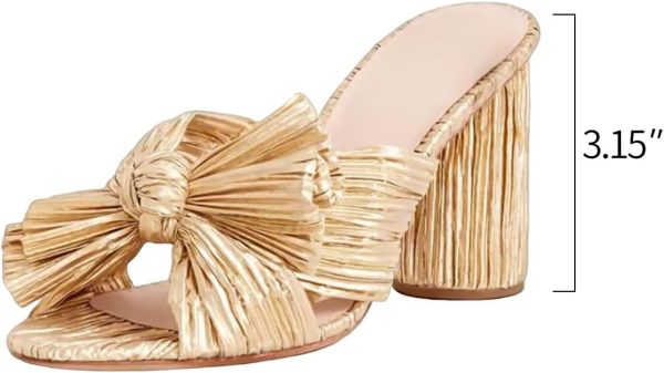MICIFA Women's Bow Heeled Sandals Slip On Open Toe Block Chunky Heel - Image 4