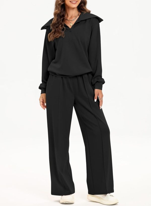 Aleumdr Two Piece Outfits Half Zip Sweatshirt Sweatsuit Lounge Sets for - Image 2