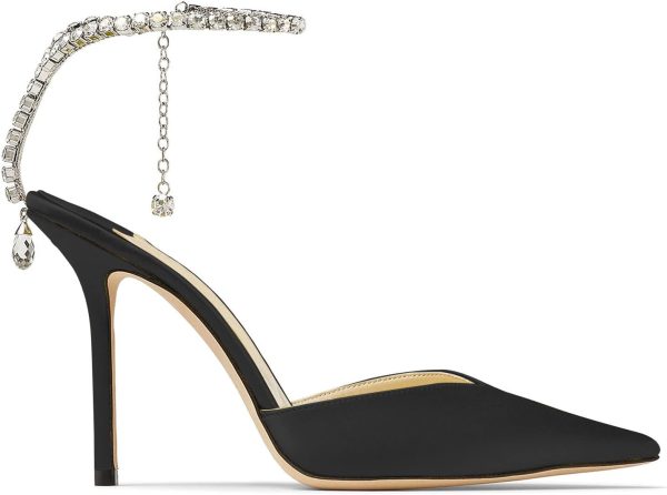 LauraVicci Women's Heeled Sandals Crystal Chain Ankle Straps Rhinestones - Image 3